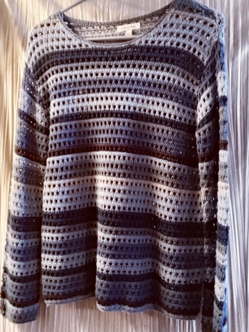 Johnny Was blue striped open weave sweater top size xs